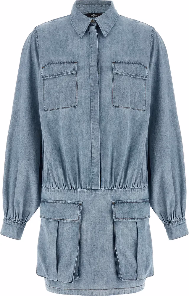 7 For All Mankind Blue Cotton Short Dress