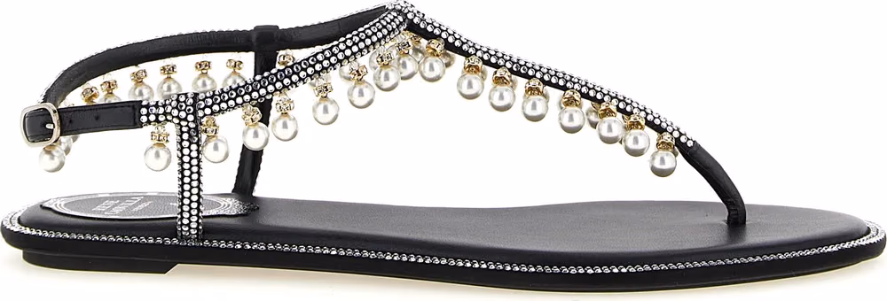 RENE CAOVILLA Bicolor Viscose Flat Sandals