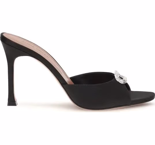 Amina Muaddi Black Silk Stiletto Heel Sandals
