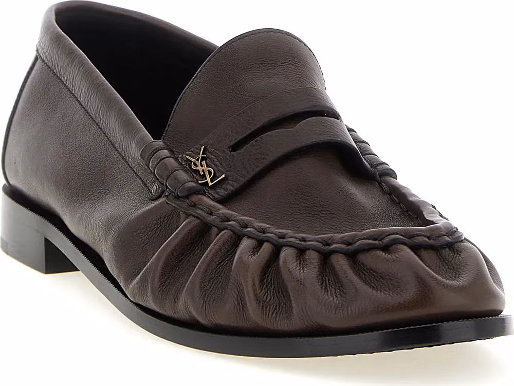 Saint Laurent Brown Calfskin Slip-On Loafers