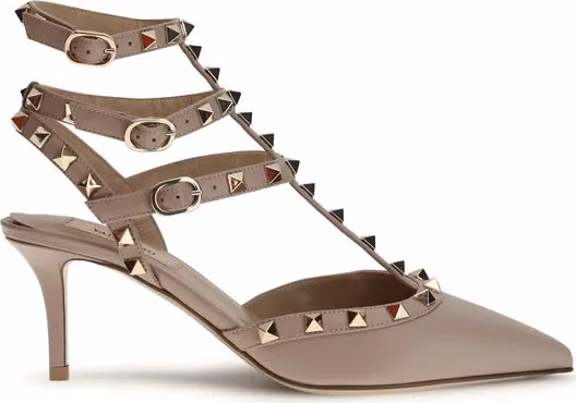 Valentino Garavani Beige Calf Leather Bos Taurus Mid Heel Pumps