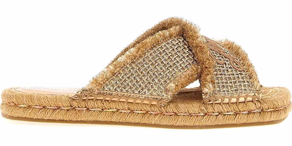Jimmy Choo Gold Textile Slides