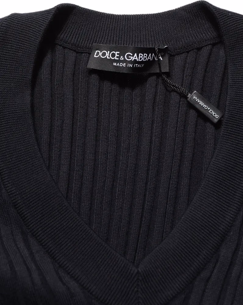 Dolce & Gabbana Black Silk Blend V-neck Pullover Men Sweater