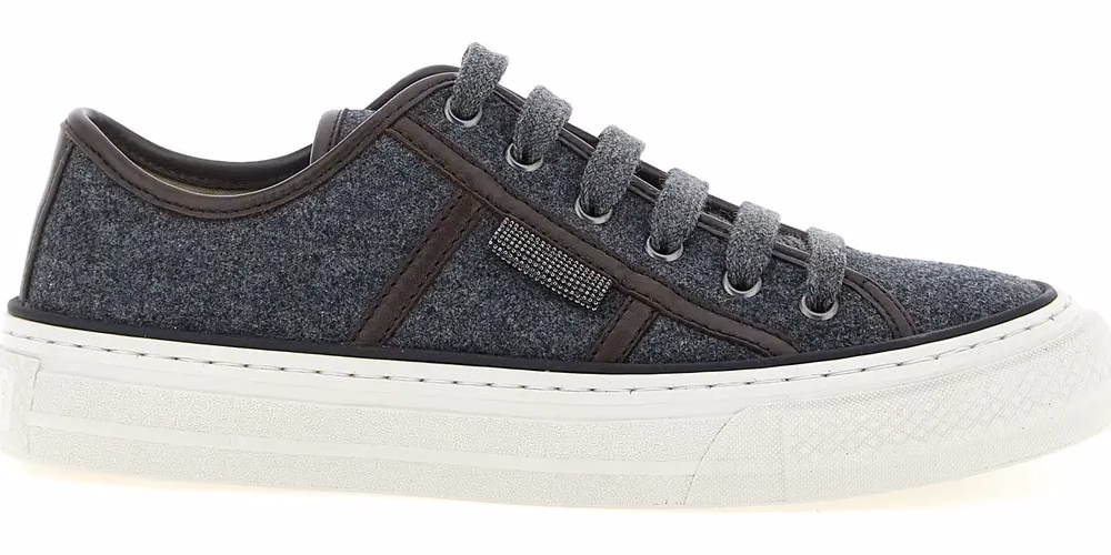 Brunello Cucinelli Gray Virgin Wool Low Top Sneakers