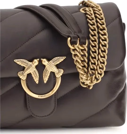 PINKO Brown Calf Leather Bos Taurus Shoulder Bag