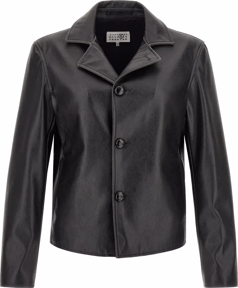 MM6 Maison Margiela Black Polyester Leather Jacket
