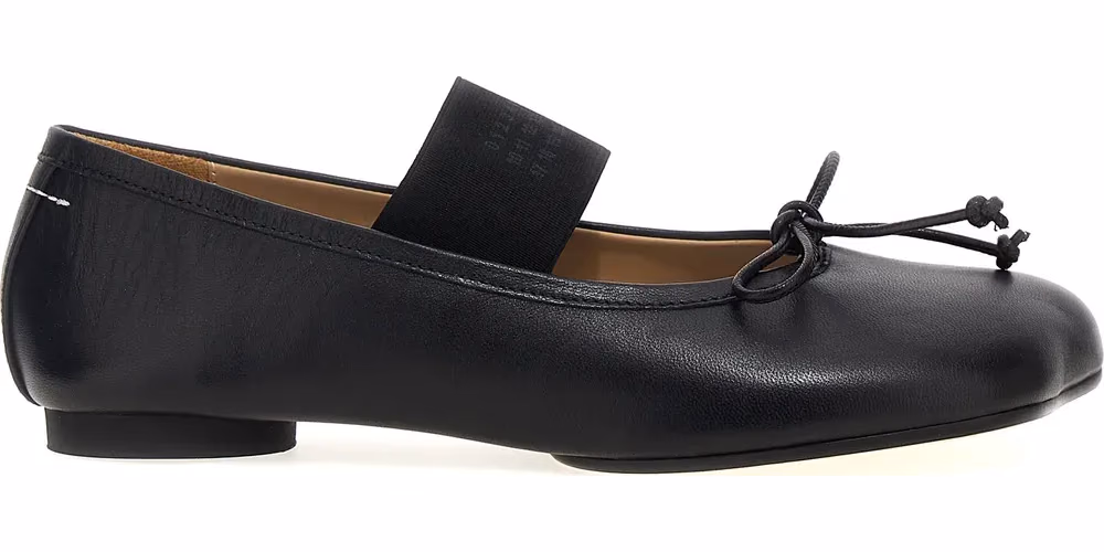 MM6 Maison Margiela Black Leather Ballet Flats