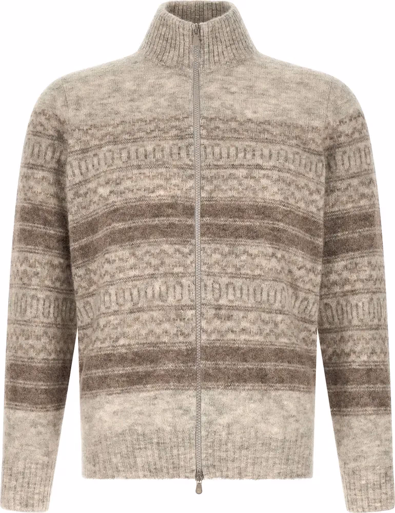 Brunello Cucinelli Beige Alpaca Leather Cardigan