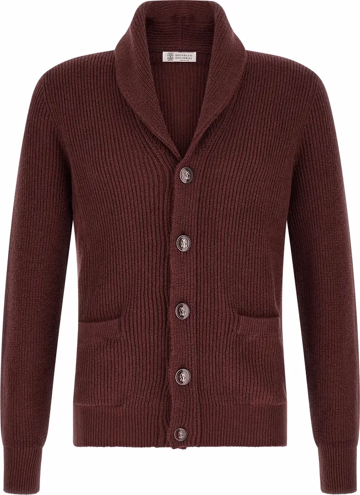 Brunello Cucinelli Bordeaux Cotton Cardigan