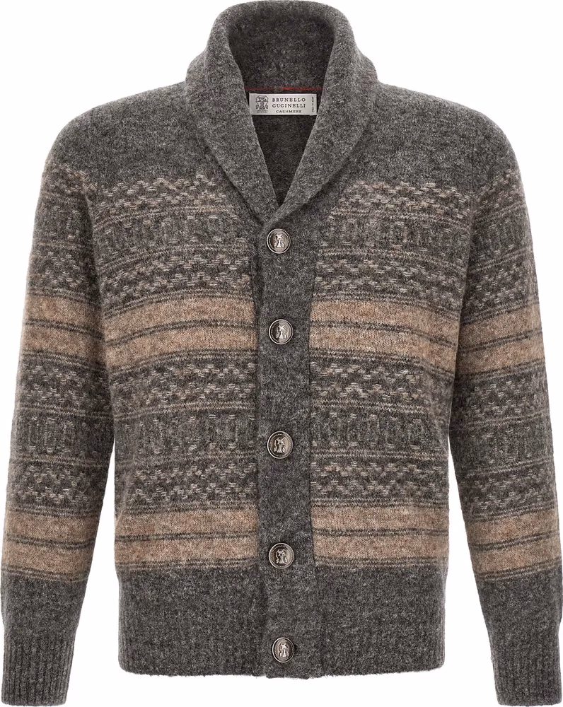 Brunello Cucinelli Gray Alpaca Leather Cardigan