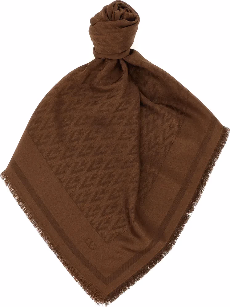 Valentino Garavani Brown Silk Scarf