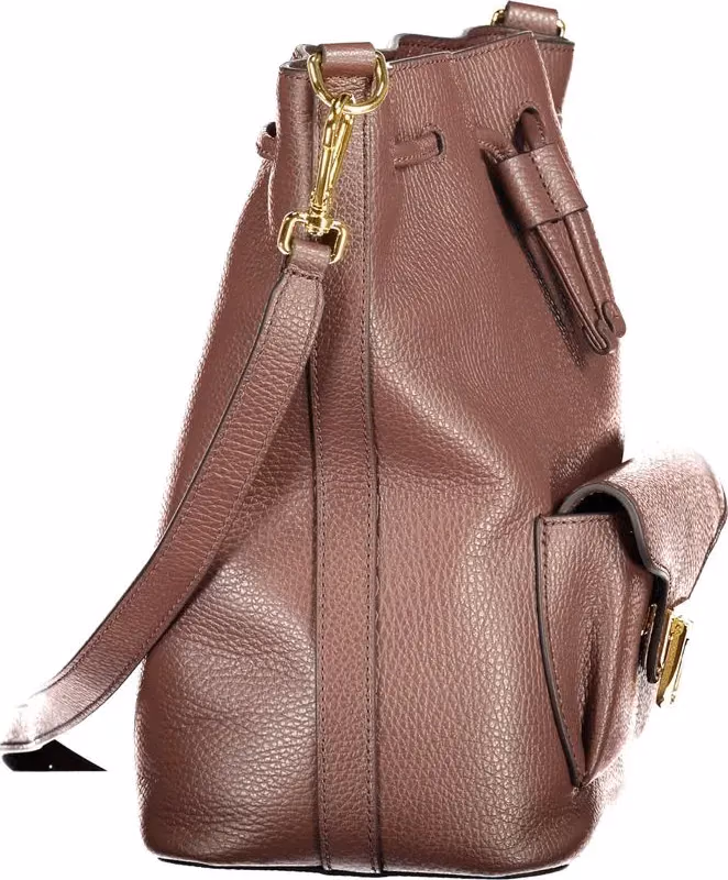 Coccinelle Brown Leather Women's Bag with Drawstring Twist Closure and Pocket