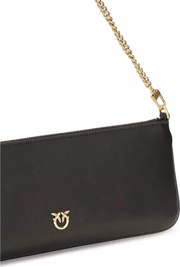 PINKO Black Calf Leather Bos Taurus Shoulder Bag