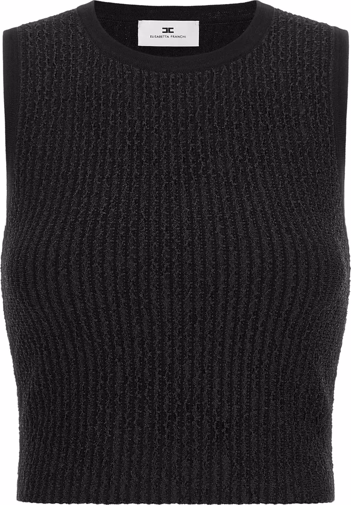 Elisabetta Franchi Black Viscose Sleeveles T-Shirt