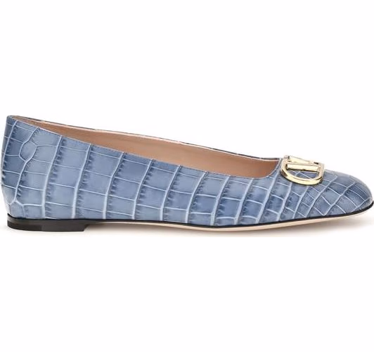 Valentino Garavani Blue Calf Leather Bos Taurus Ballet Flats