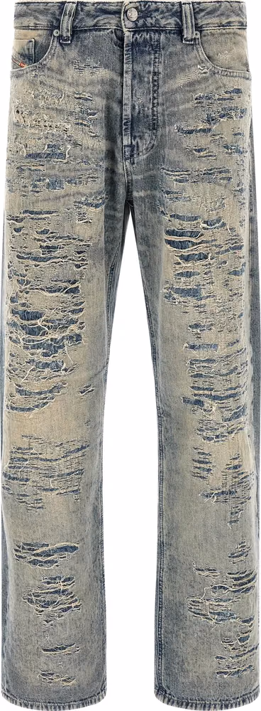 Diesel Blue Cotton Relaxed Fit Jeans