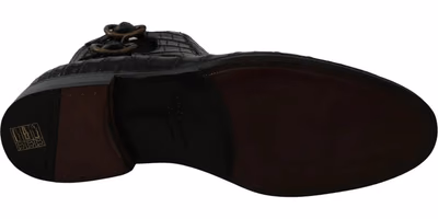 Black Crocodile Leather Derby Boots Shoes