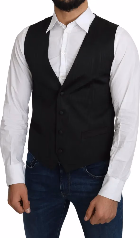 Dolce & Gabbana Gray 100% Silk Formal Coat Vest