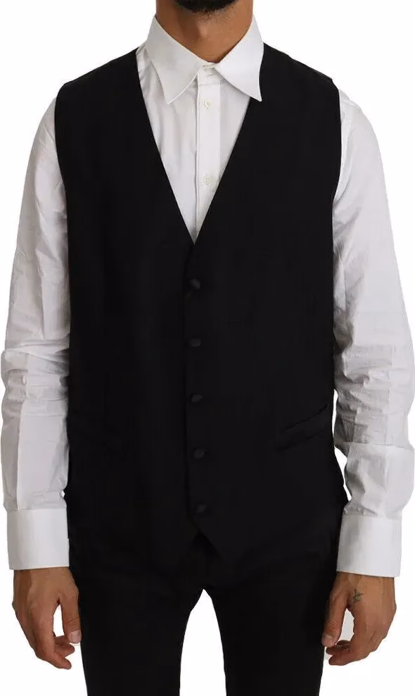Dolce & Gabbana Black Solid Wool Silk Vest