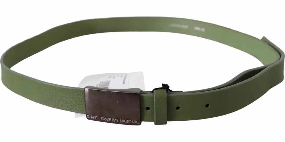 Costume National Green Leather Silver Buckle Waist Men Belt