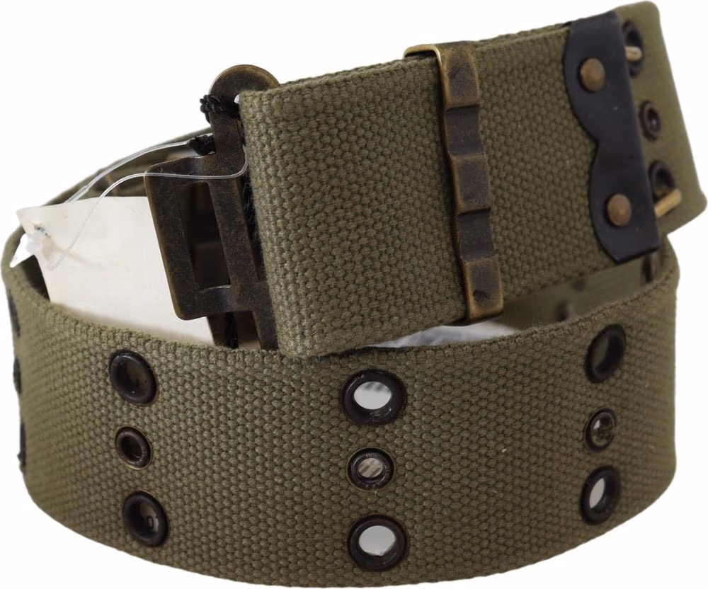Ermanno Scervino Green 100% Cotton Rustic Bronze Buckle Belt