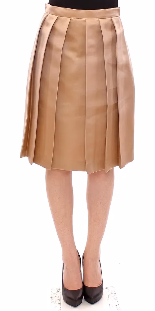 Andrea Incontri Brown Silk Solid Mini Pleated Skirt