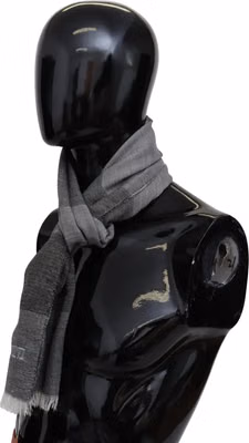 Gray Striped Wool Unisex Neck Wrap Fringes Scarf