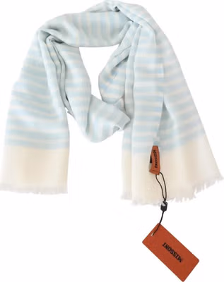 Blue White Lined Cashmere Unisex Wrap Scarf
