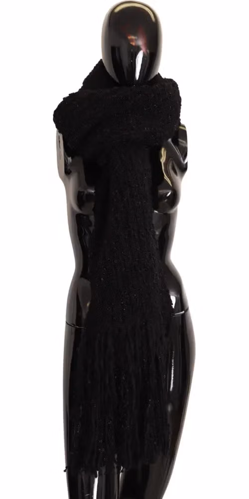 Dolce & Gabbana Black Virgin Wool Knitted Wrap Shawl Scarf