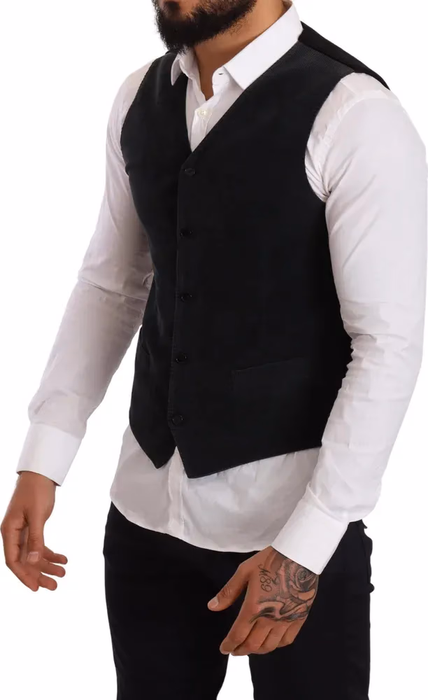 Dolce & Gabbana Black Cotton Single Breasted Waistcoat