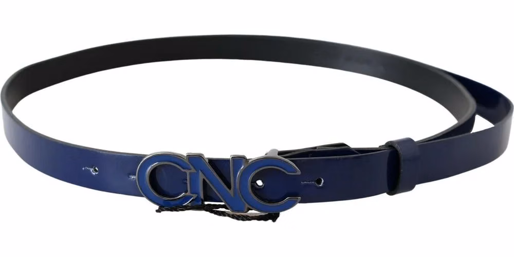 Costume National Blue Leather Logo Skinny Fashion  Belt