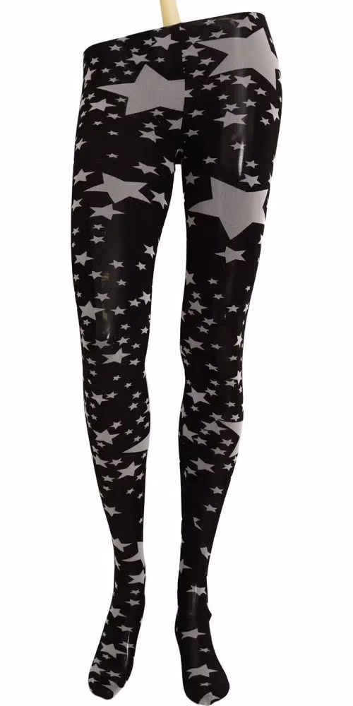 Dolce & Gabbana Black White Stars Print Nylon Stockings