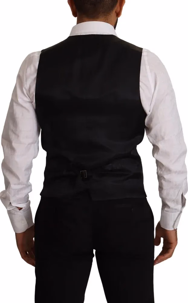 Dolce & Gabbana Blue Striped Wool Stretch Waistcoat Vest