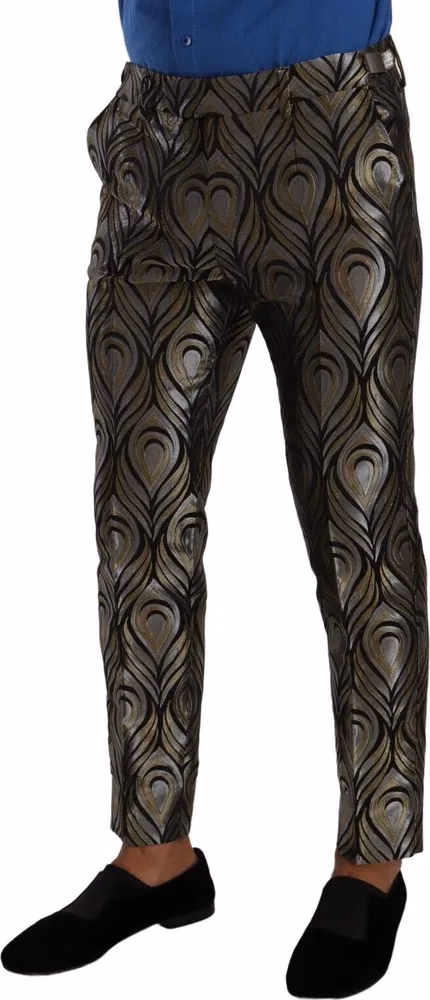 Dolce & Gabbana Silver Gold Jacquard Men Trouser Dress Pants