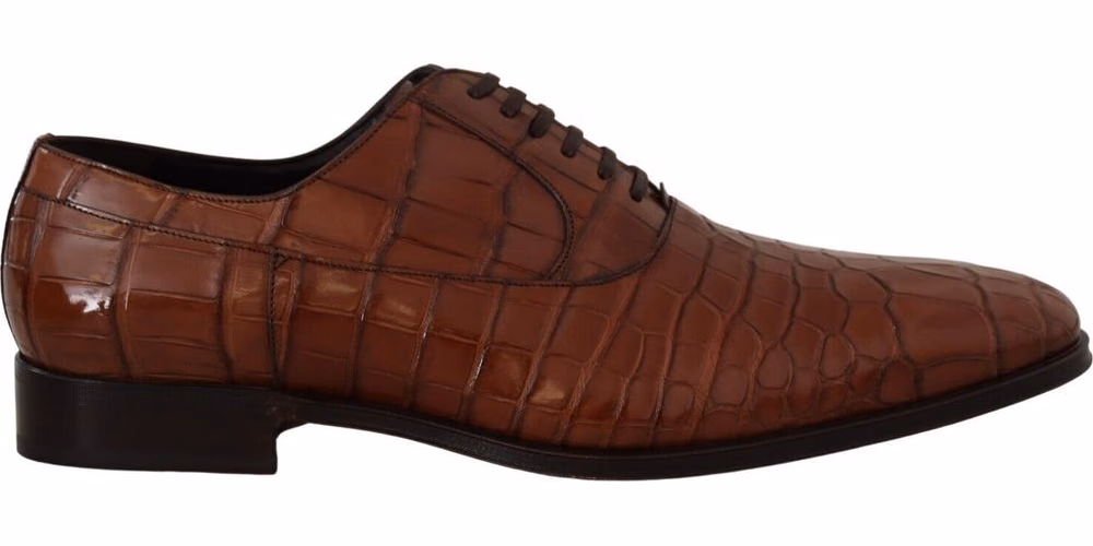 Dolce & Gabbana Brown Crocodile Leather Mens Formal Derby Shoes