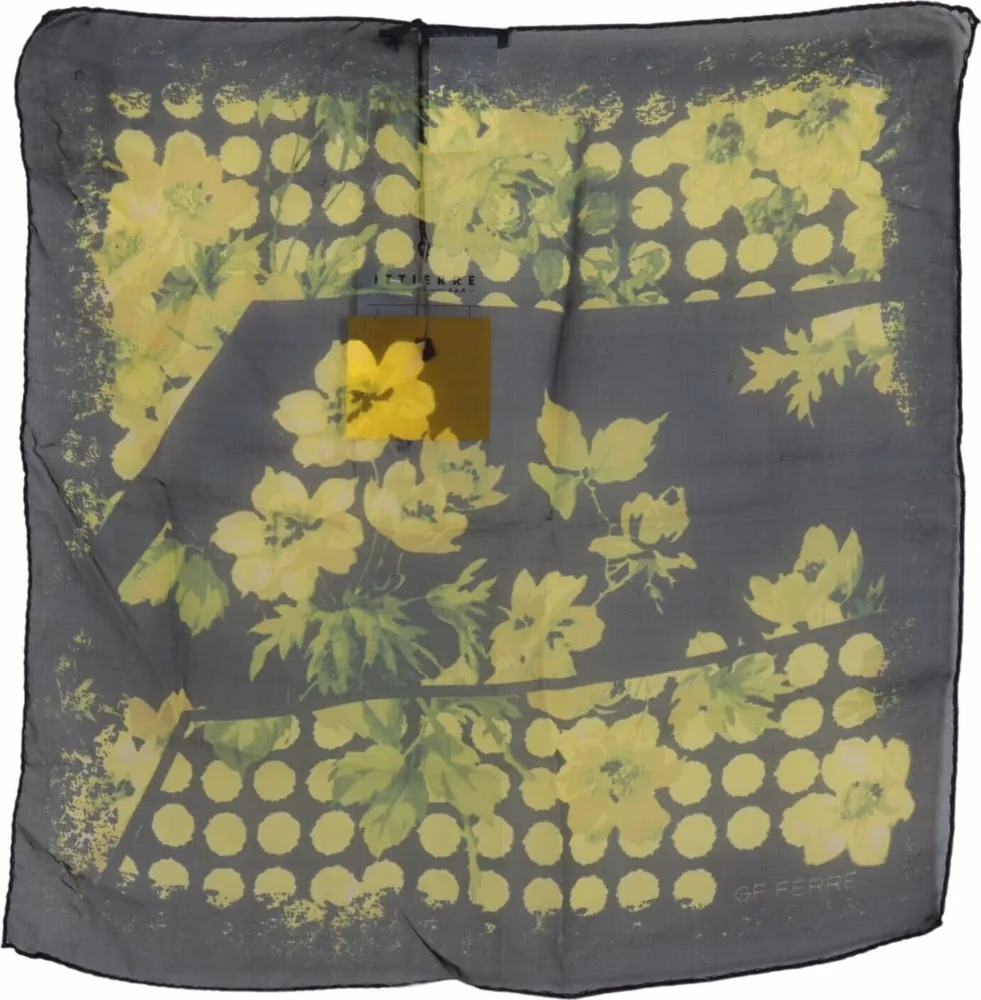 GF Ferre Black Yellow Floral Wrap Shawl Foulard Scarf