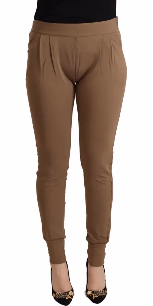 Scervino Street Brown Viscose Mid Waist Slim Tapered Pants