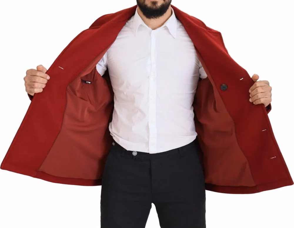 Dolce & Gabbana Red Wool Double Breasted Coat Jacket