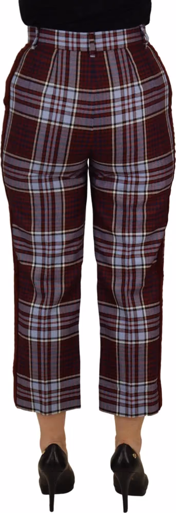 Dolce & Gabbana Gray Checked High Waist Cropped Trouser Pants