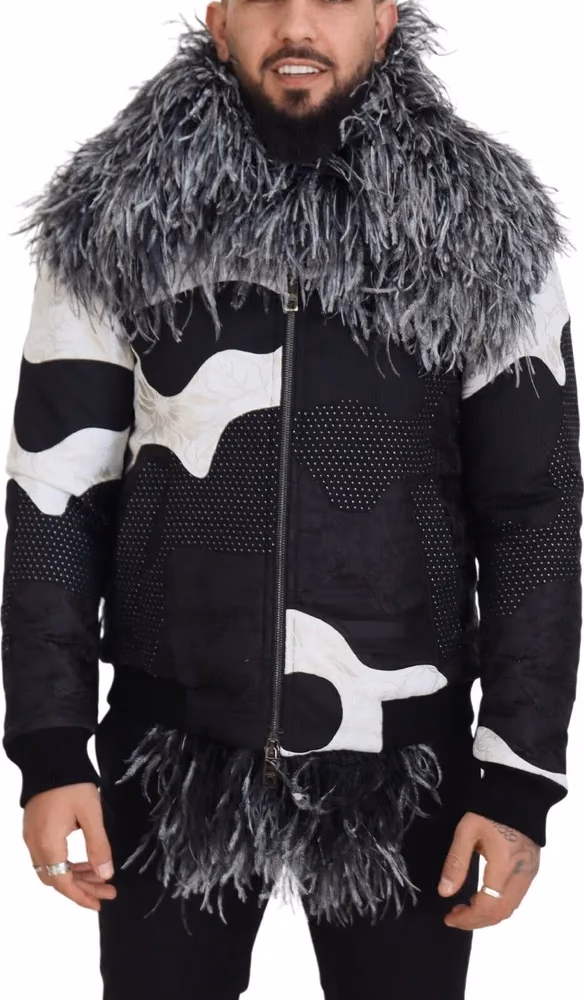 Dolce & Gabbana Black White Fur Shearling Full Zip Jacket