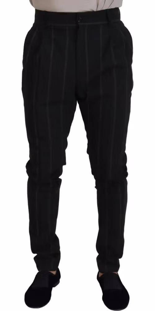 Dolce & Gabbana Black Striped Men Trousers Cotton Pants