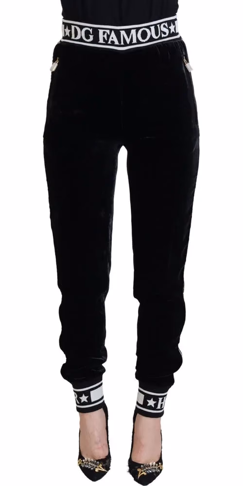 Dolce & Gabbana Black DG Logo Velvet Trouser Pants