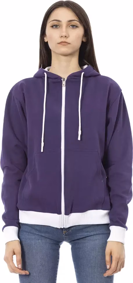 Baldinini Trend Purple Cotton Women Sweater with Adjustable Hood