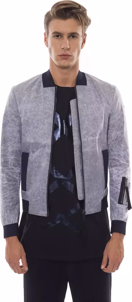 Nicolo Tonetto Gray Polyester Men Bomber Jacket
