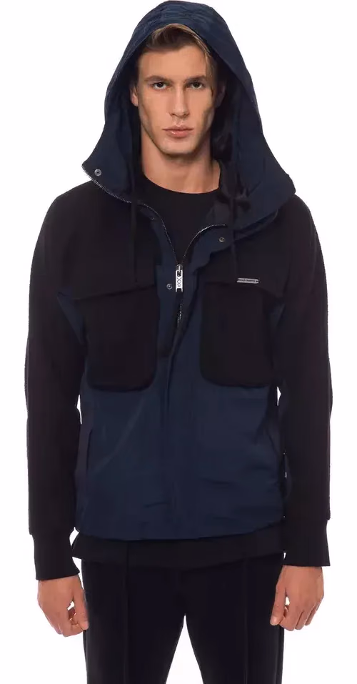 Nicolo Tonetto Black Wool Men Jacket with Hood and Pockets