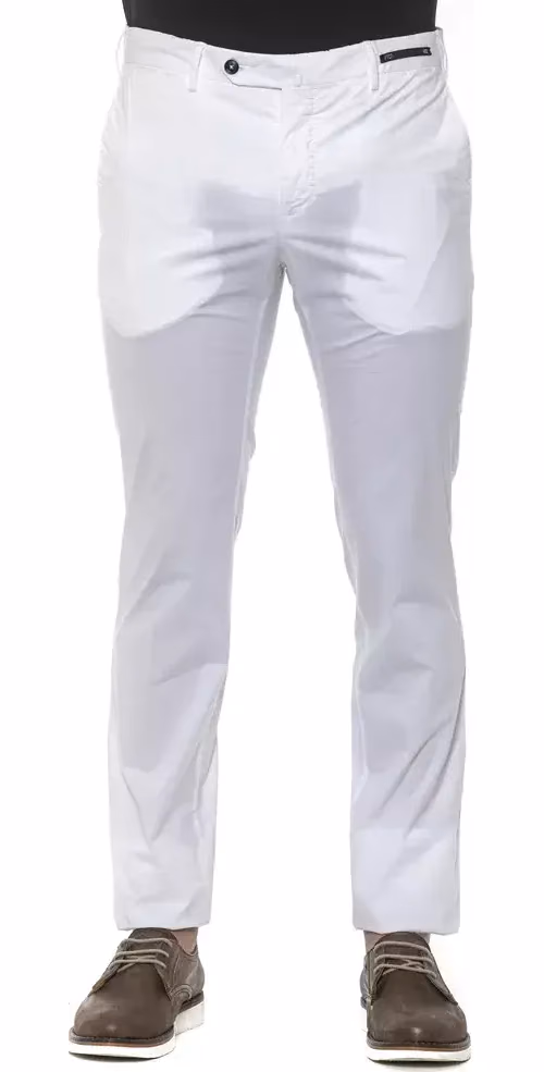 PT Torino White Cotton Men Slim Trouser