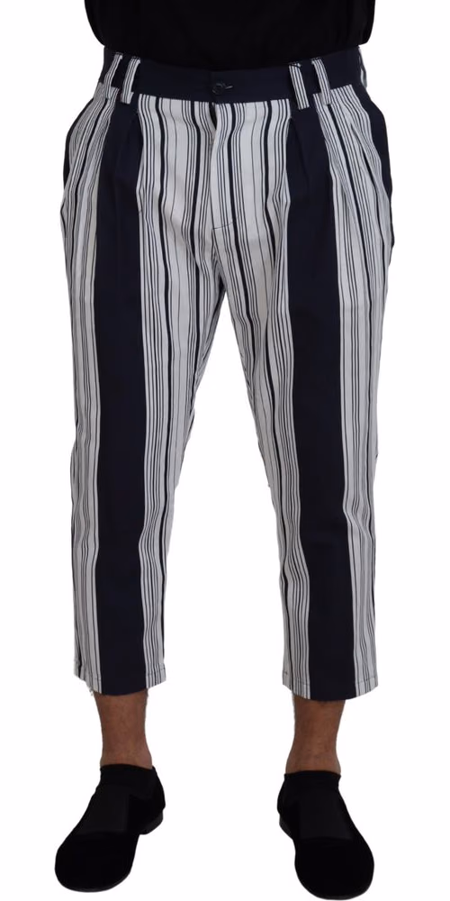 Dolce & Gabbana White Cotton Striped Cropped Pants