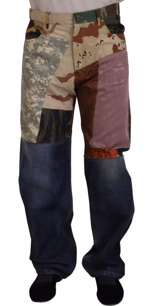 Dolce & Gabbana Multicolor Silk Patchwork Men Denim Jeans