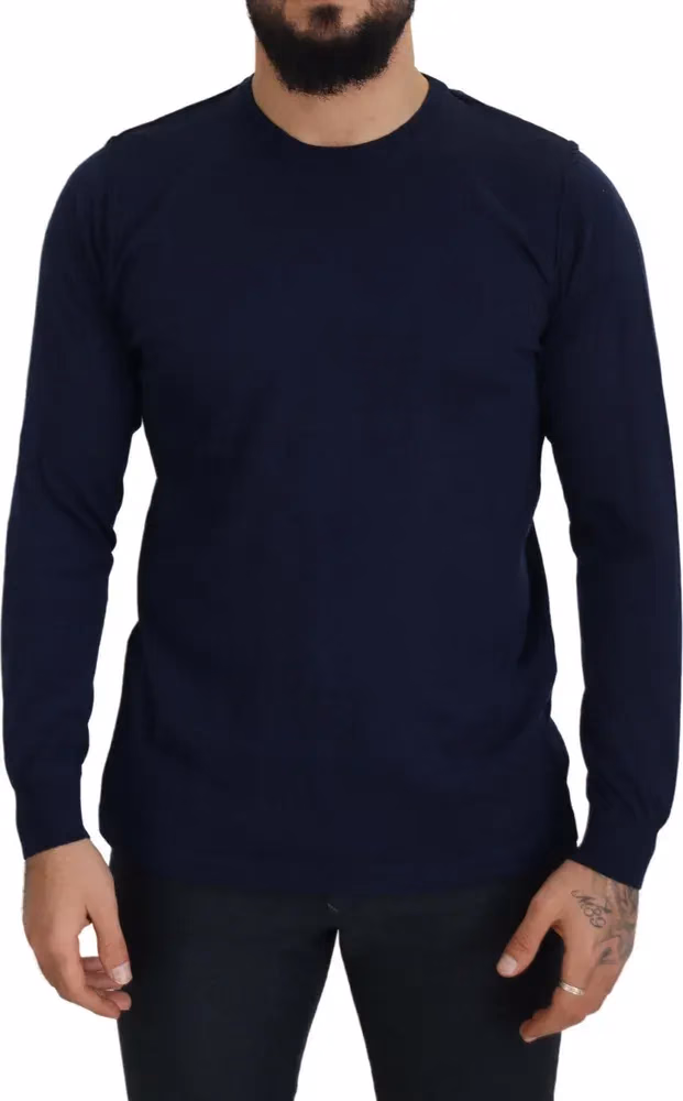 Paolo Pecora Milano Blue Cotton Crewneck Pullover Sweater