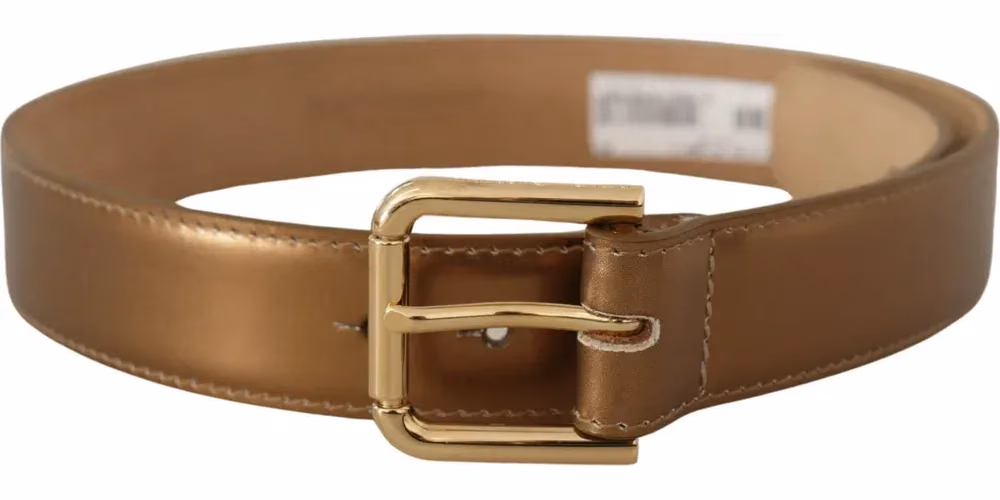 Dolce & Gabbana Bronze Leather Gold Logo Engraved Waist Buckle Belt